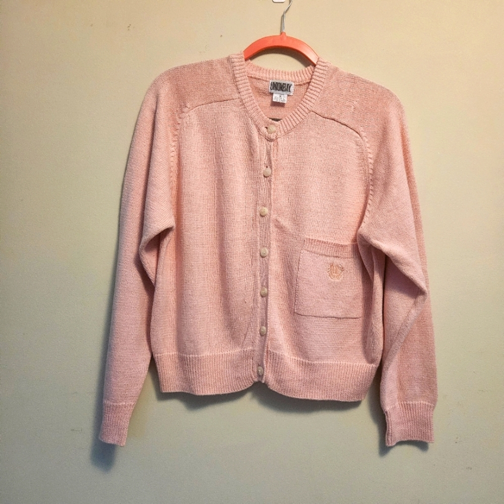 Vintage Union Bay Sweater Cardigan Sz Medium Cotton Granny Cottage Pink Academia